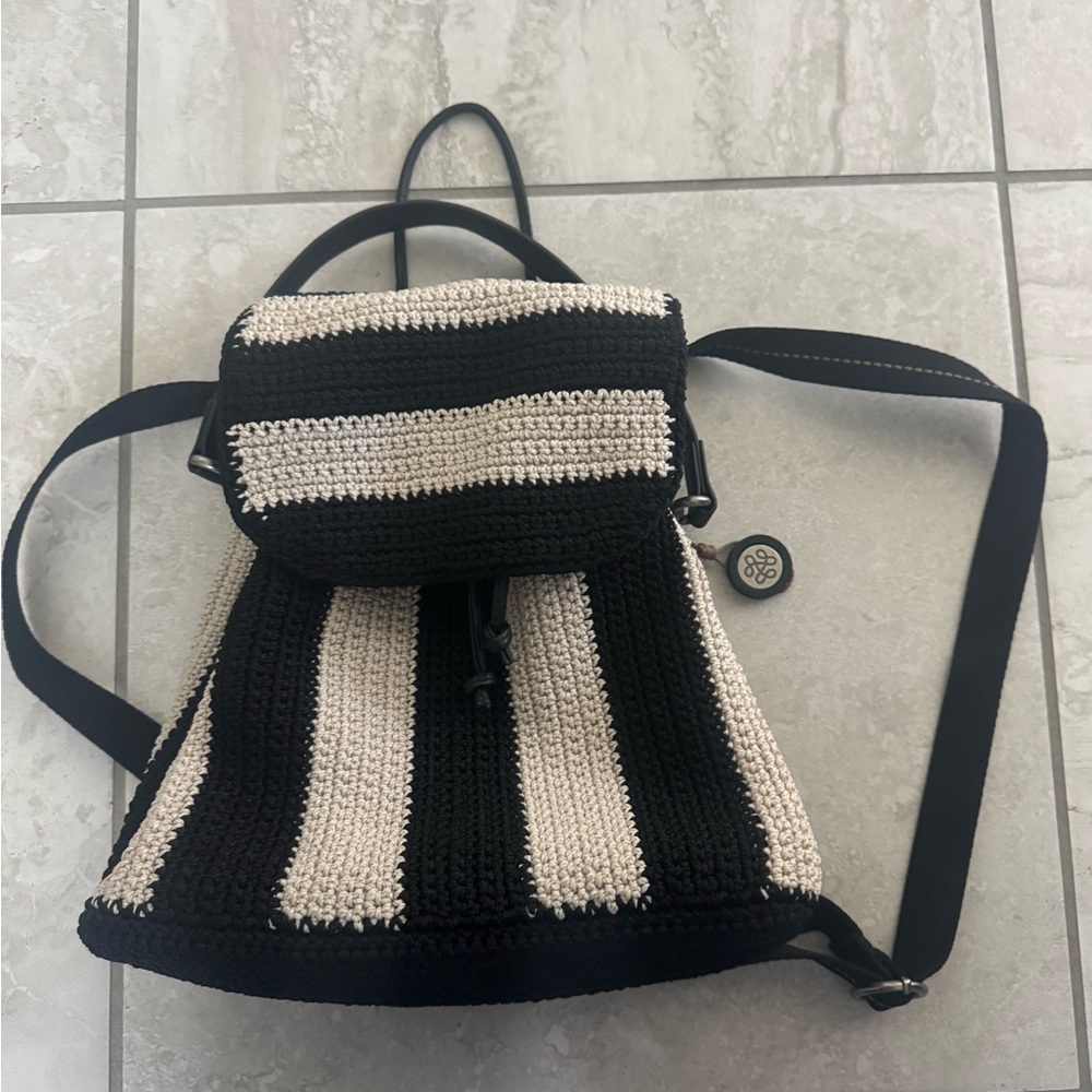The Sak Black and White Striped Sayulita crochet Backpack - Picture 5 of 16